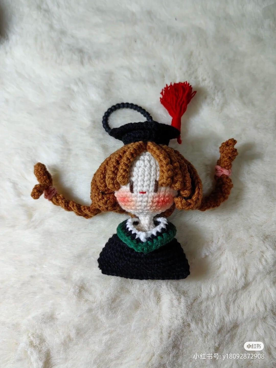 Crochet Amigurumi Doll Chart: Girl with Braids and Graduation Cap Pattern