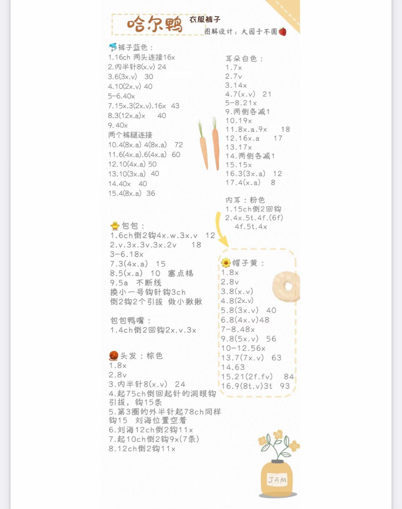 Crochet Amigurumi Doll Duck Pattern Chart