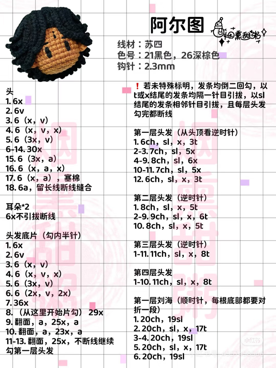 Crochet Amigurumi Doll Head Chart Tutorial