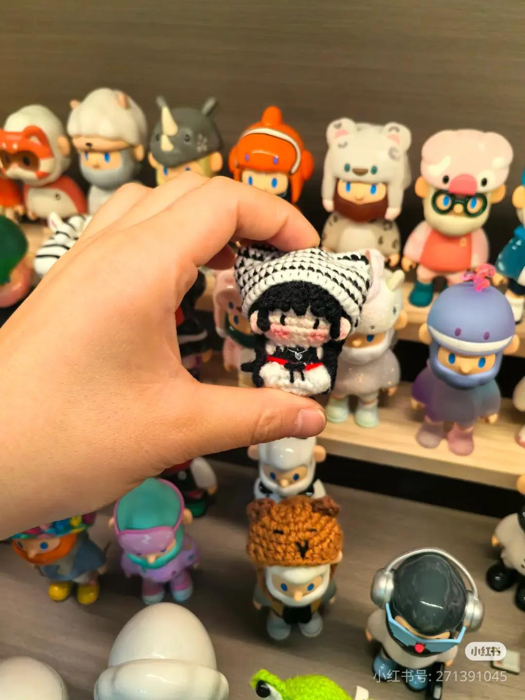 Crochet Amigurumi Doll of K-pop Idol Wonyoung with Striped Cat Ears Hat