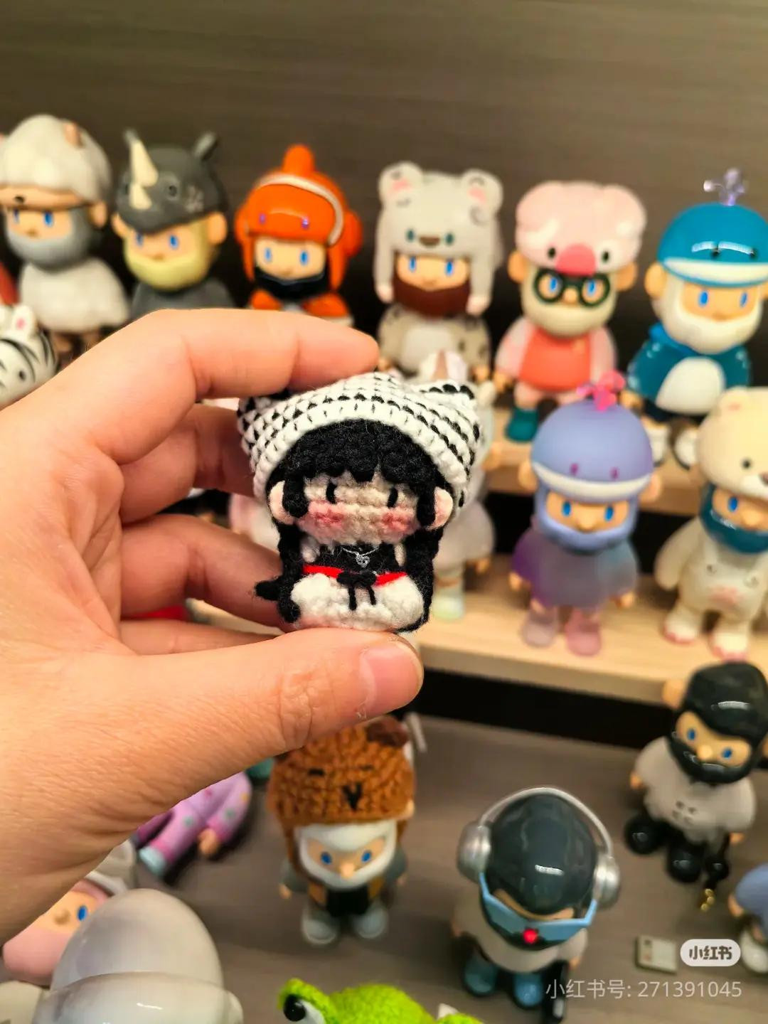 Crochet Amigurumi Doll of K-pop Idol Wonyoung with Striped Cat Ears Hat