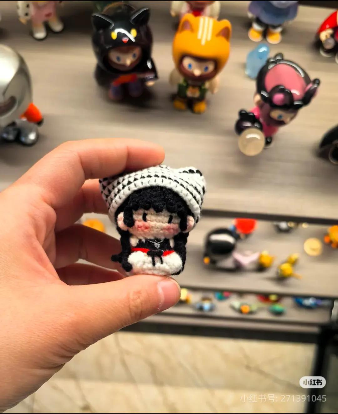 Crochet Amigurumi Doll of K-pop Idol Wonyoung with Striped Cat Ears Hat