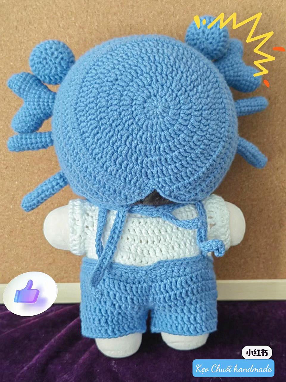 Crochet Amigurumi Doll Pattern: Blue Crab Hoodie & Yellow Crown Overalls