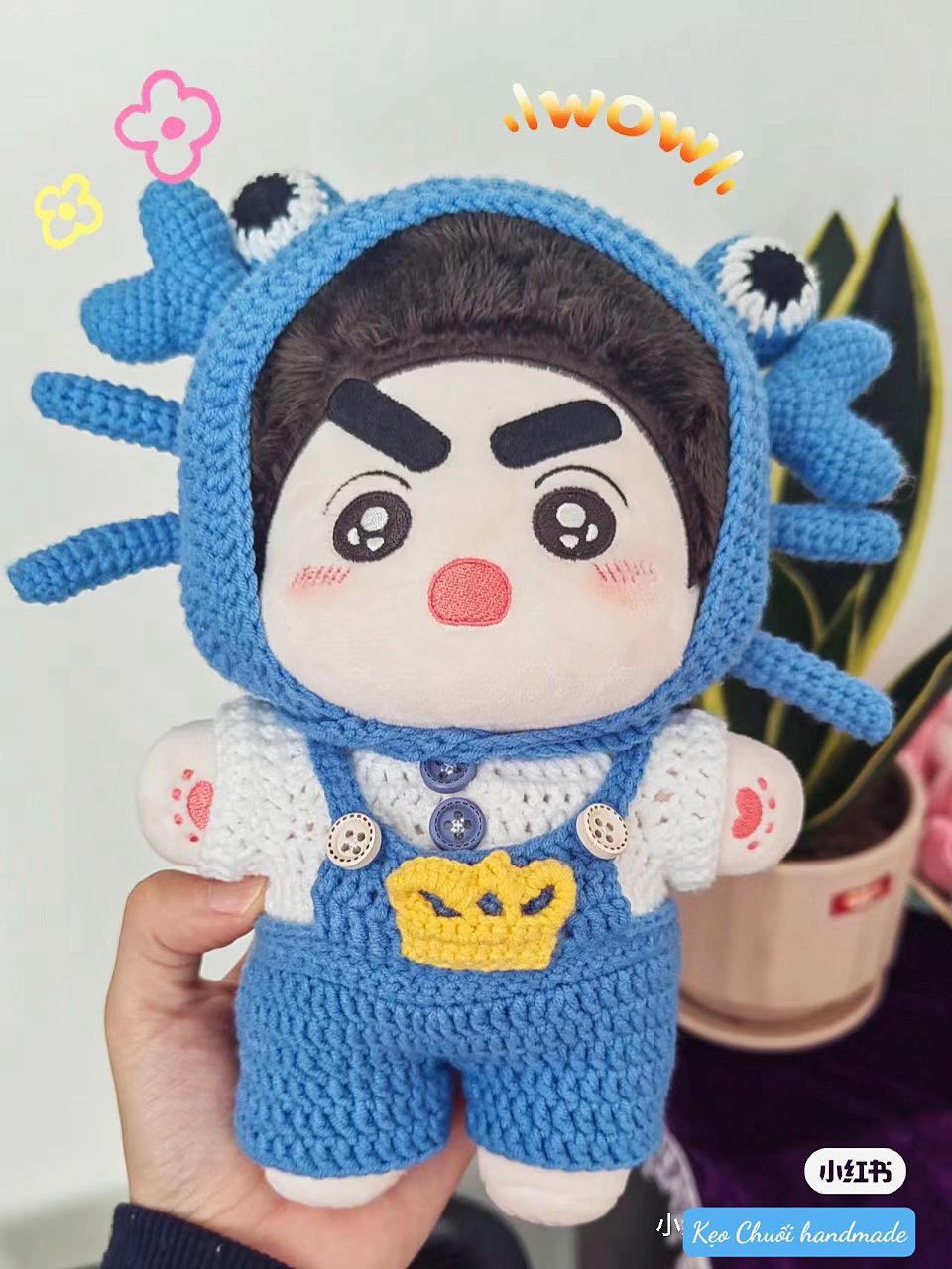 Crochet Amigurumi Doll Pattern: Blue Crab Hoodie & Yellow Crown Overalls