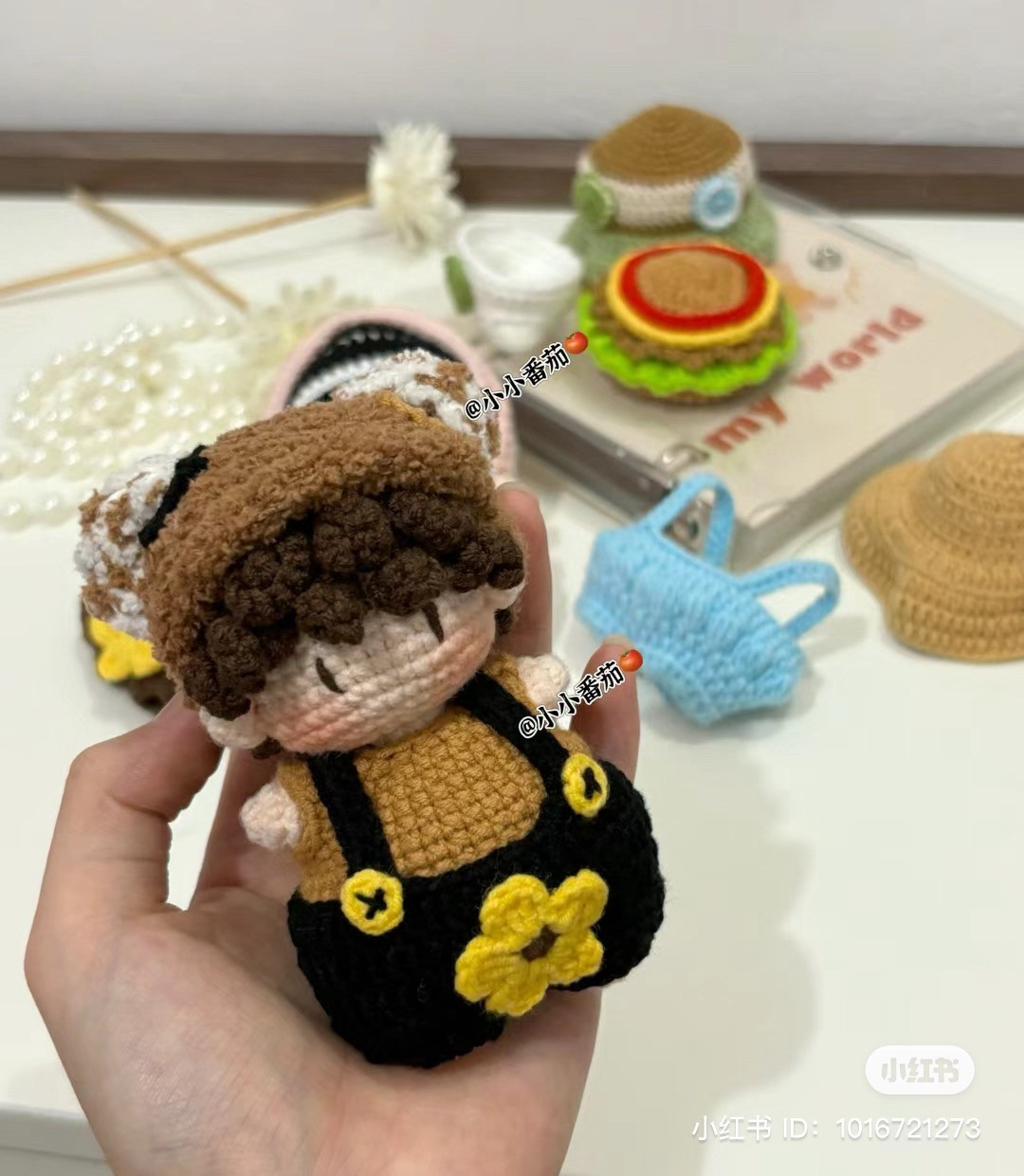 Crochet Amigurumi Doll Pattern: Boy with Overalls and Flower