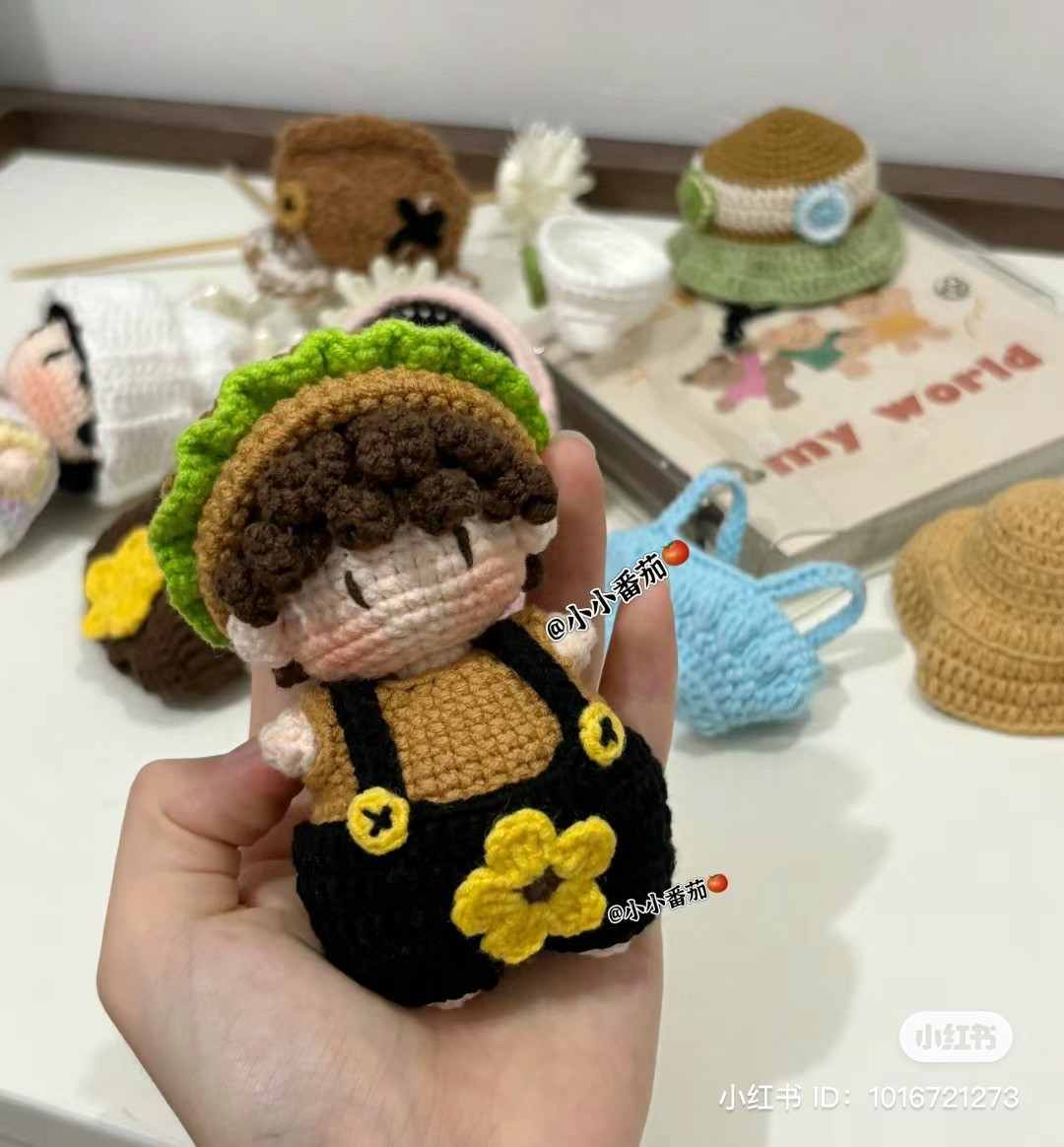 Crochet Amigurumi Doll Pattern: Boy with Overalls and Flower
