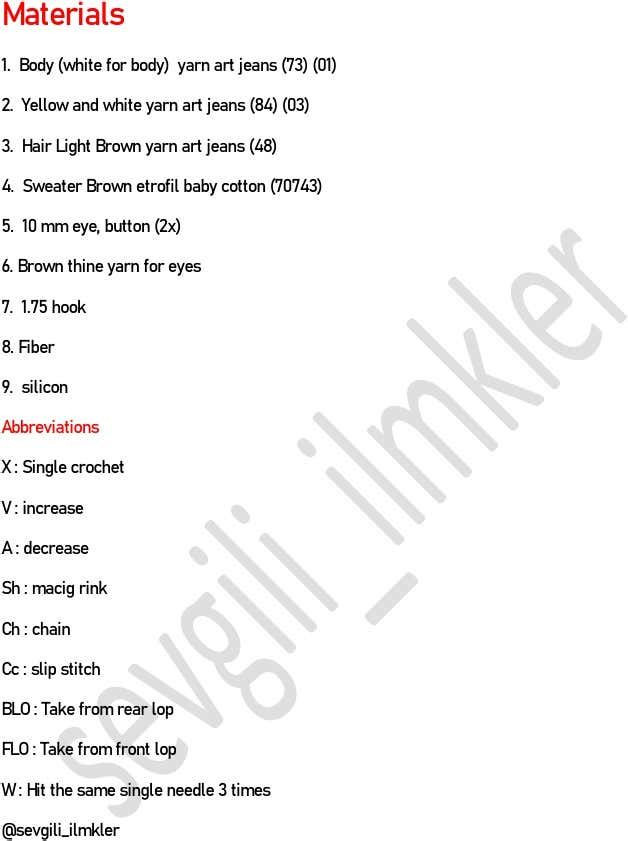 Crochet Amigurumi Doll Pattern Chart - Brown Hair and Dress