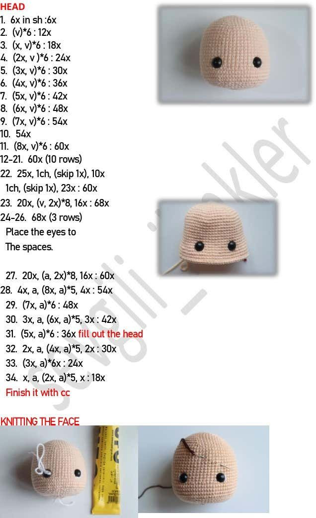 Crochet Amigurumi Doll Pattern Chart - Brown Hair and Dress