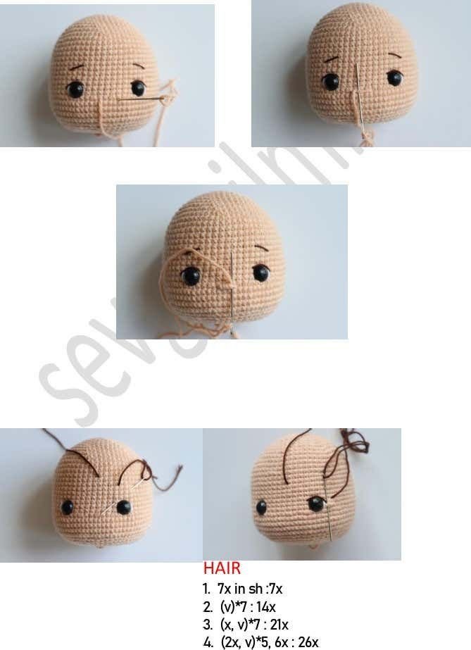 Crochet Amigurumi Doll Pattern Chart - Brown Hair and Dress