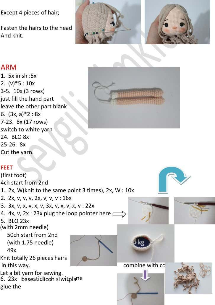 Crochet Amigurumi Doll Pattern Chart - Brown Hair and Dress