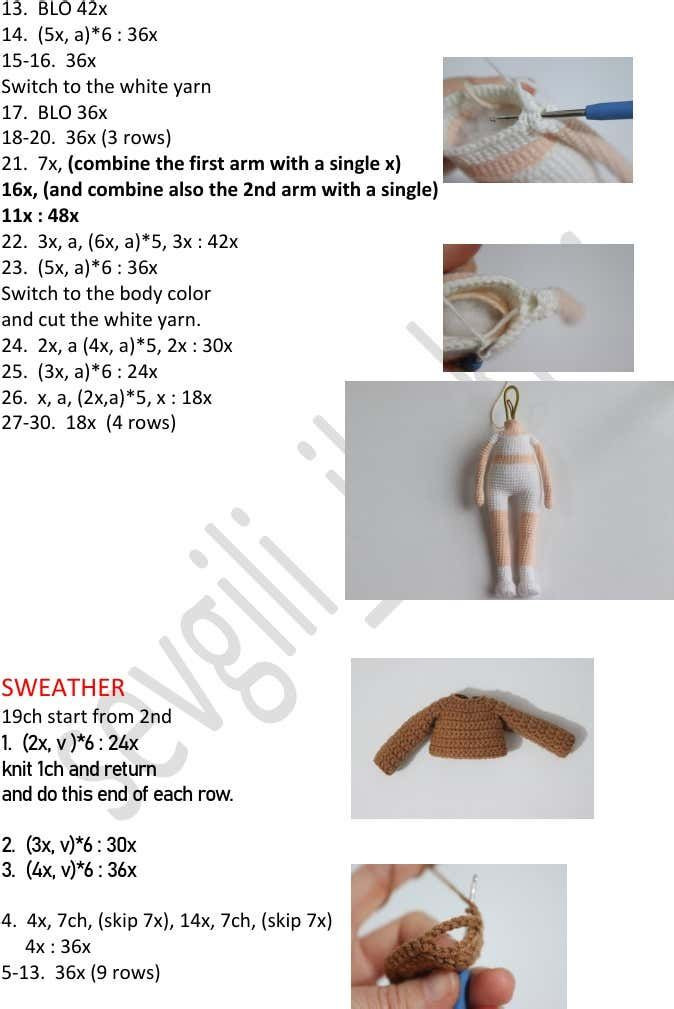 Crochet Amigurumi Doll Pattern Chart - Brown Hair and Dress