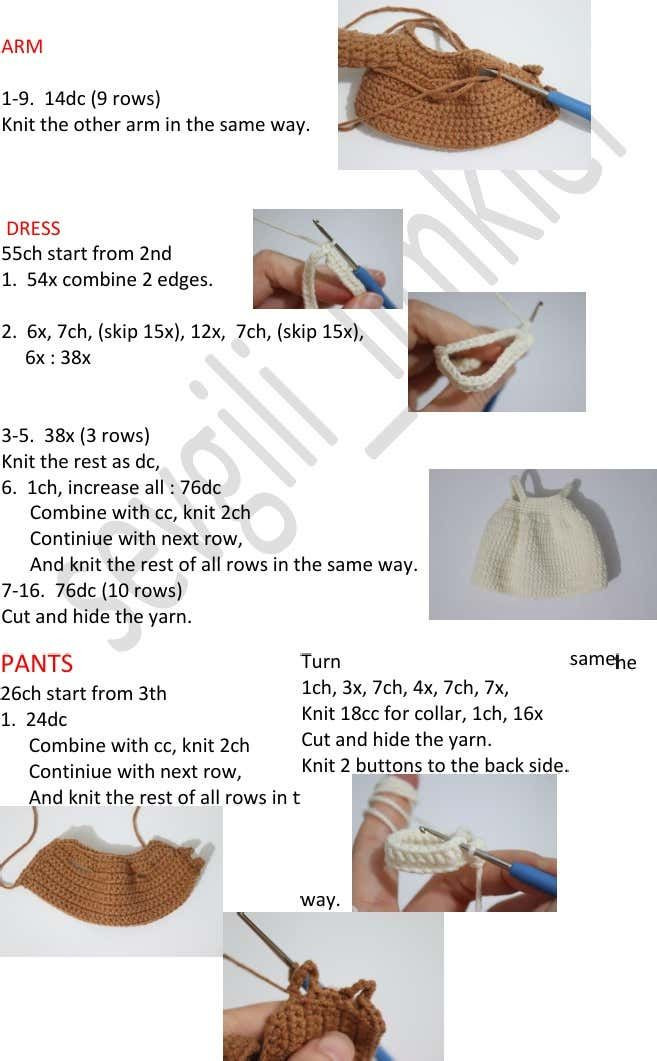 Crochet Amigurumi Doll Pattern Chart - Brown Hair and Dress