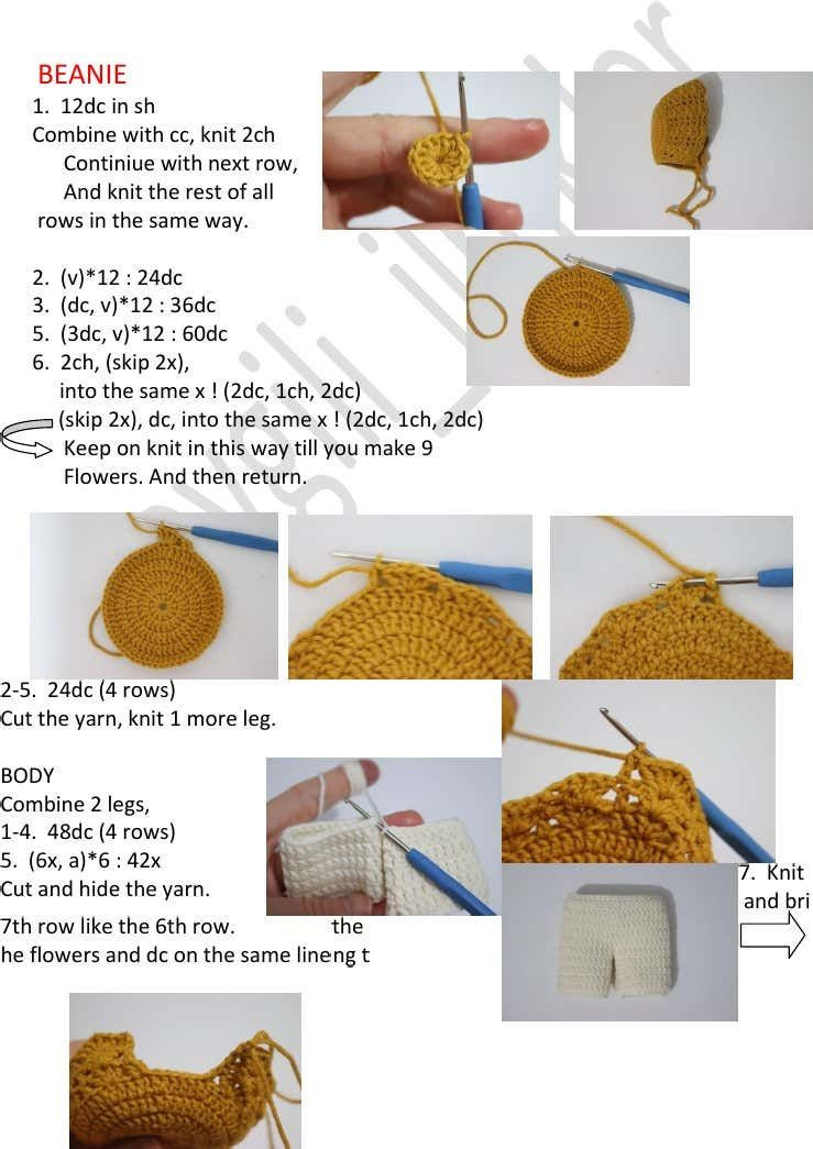 Crochet Amigurumi Doll Pattern Chart - Brown Hair and Dress