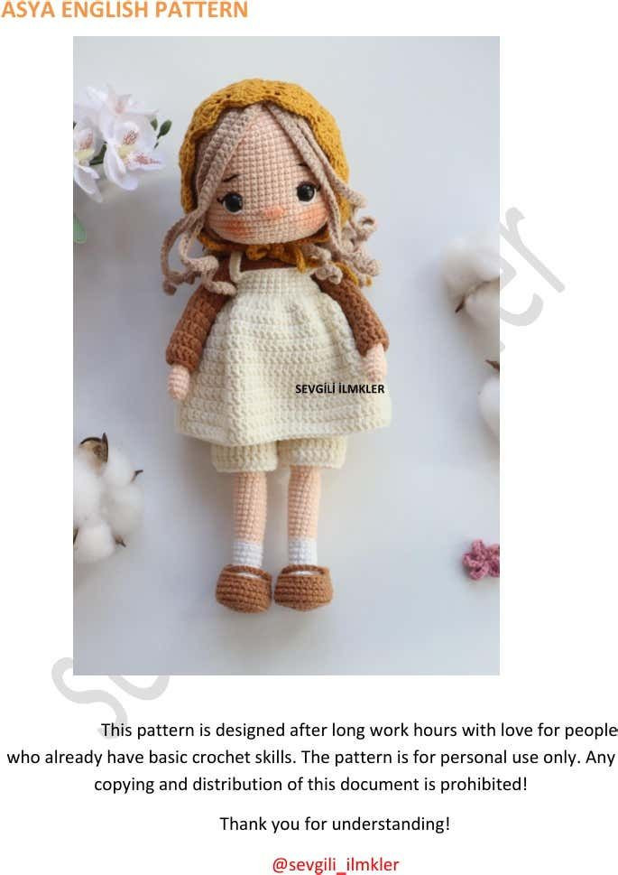 Crochet Amigurumi Doll Pattern Chart - Brown Hair and Dress