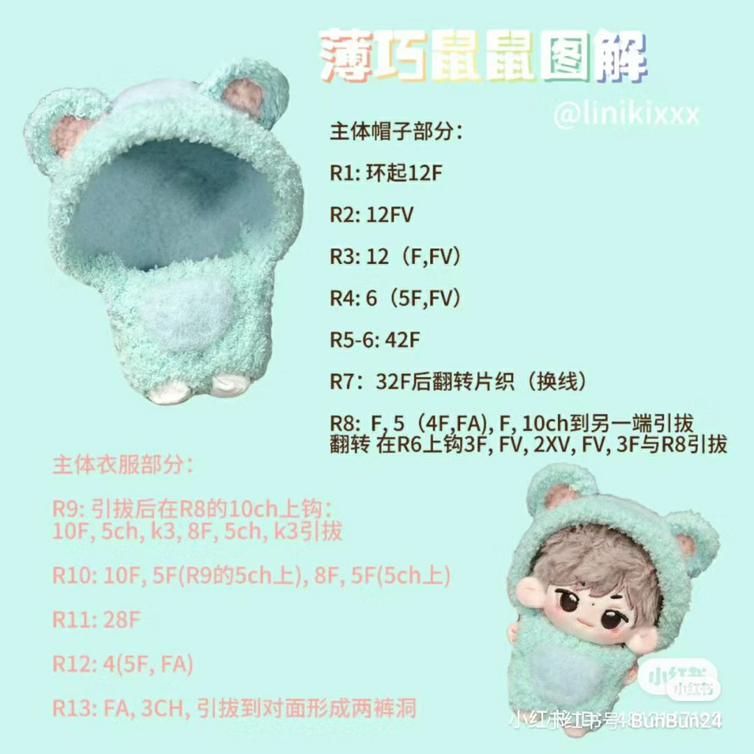 Crochet Amigurumi Doll Pattern Chart: Hair, Ears, and Head Instructions