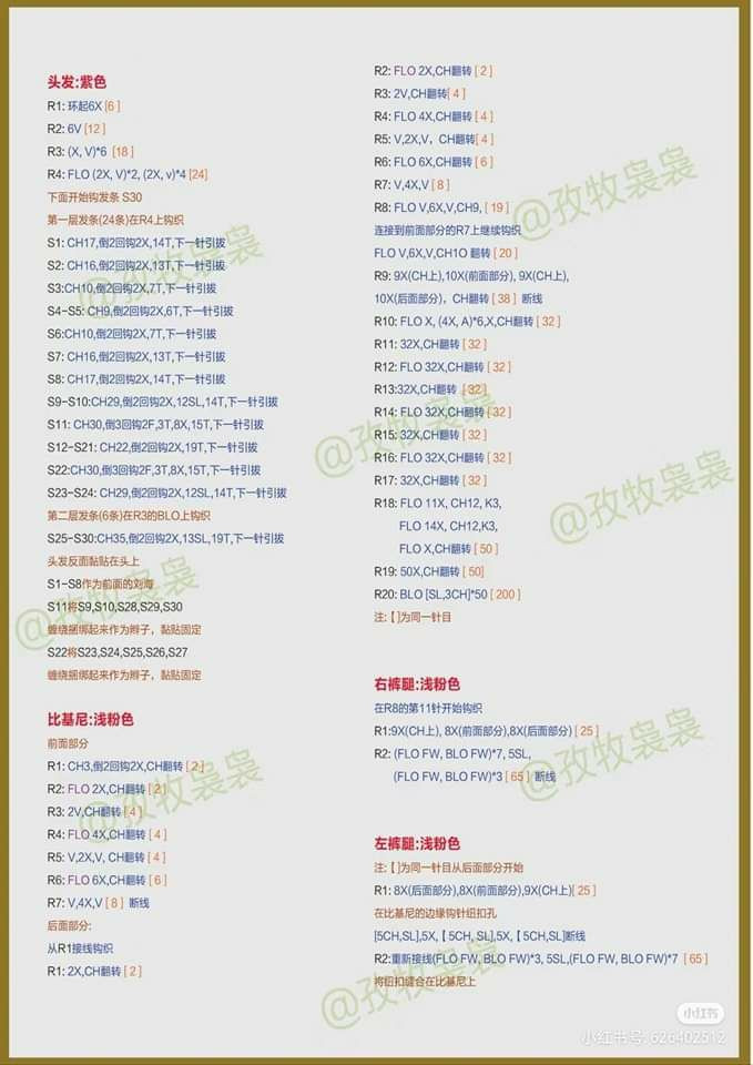 Crochet Amigurumi Doll Pattern Chart with Purple Hair and Pink Swimsuit