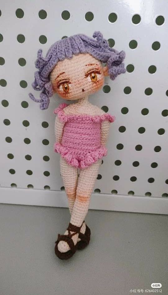 Crochet Amigurumi Doll Pattern Chart with Purple Hair and Pink Swimsuit