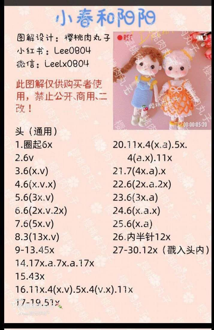 Crochet Amigurumi Doll Pattern: Complete Chart for Body, Dress, and Overalls