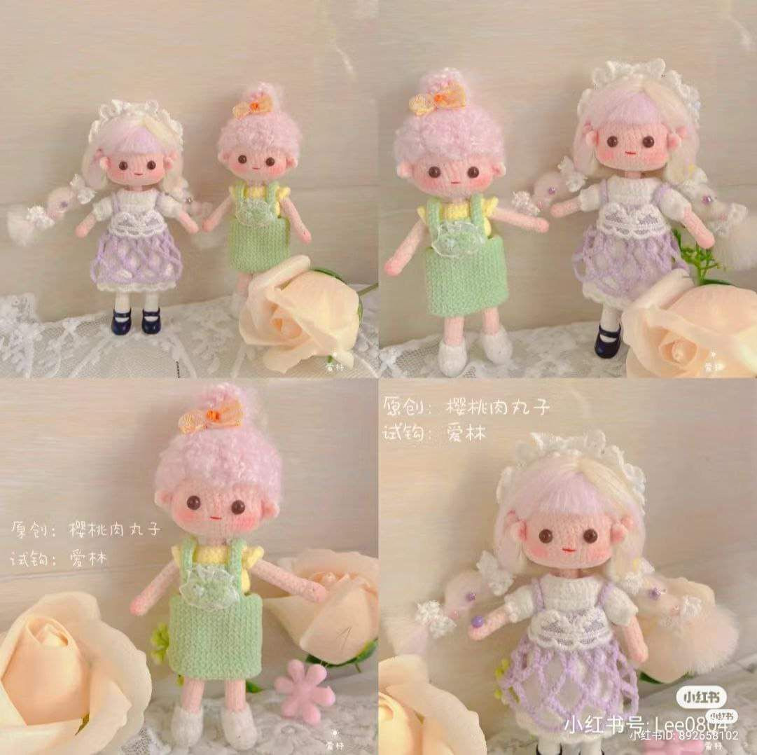 Crochet Amigurumi Doll Pattern: Complete Chart for Body, Dress, and Overalls