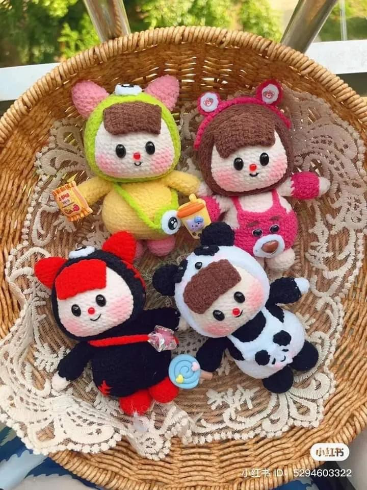 Crochet Amigurumi Doll Pattern: Cute Girl in Animal Costumes