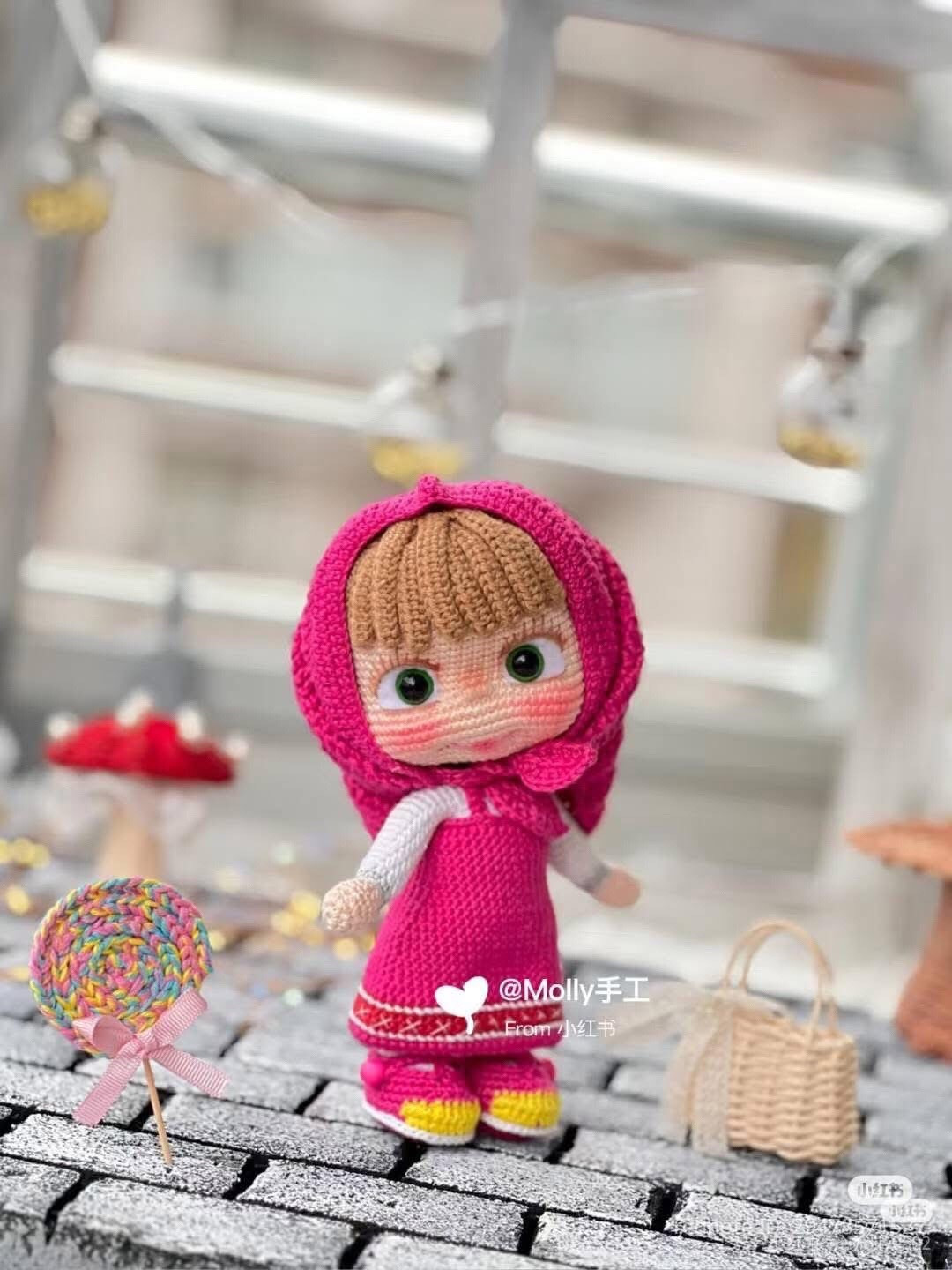 Crochet Amigurumi Doll Pattern: Pink Hooded Girl with Lollipop