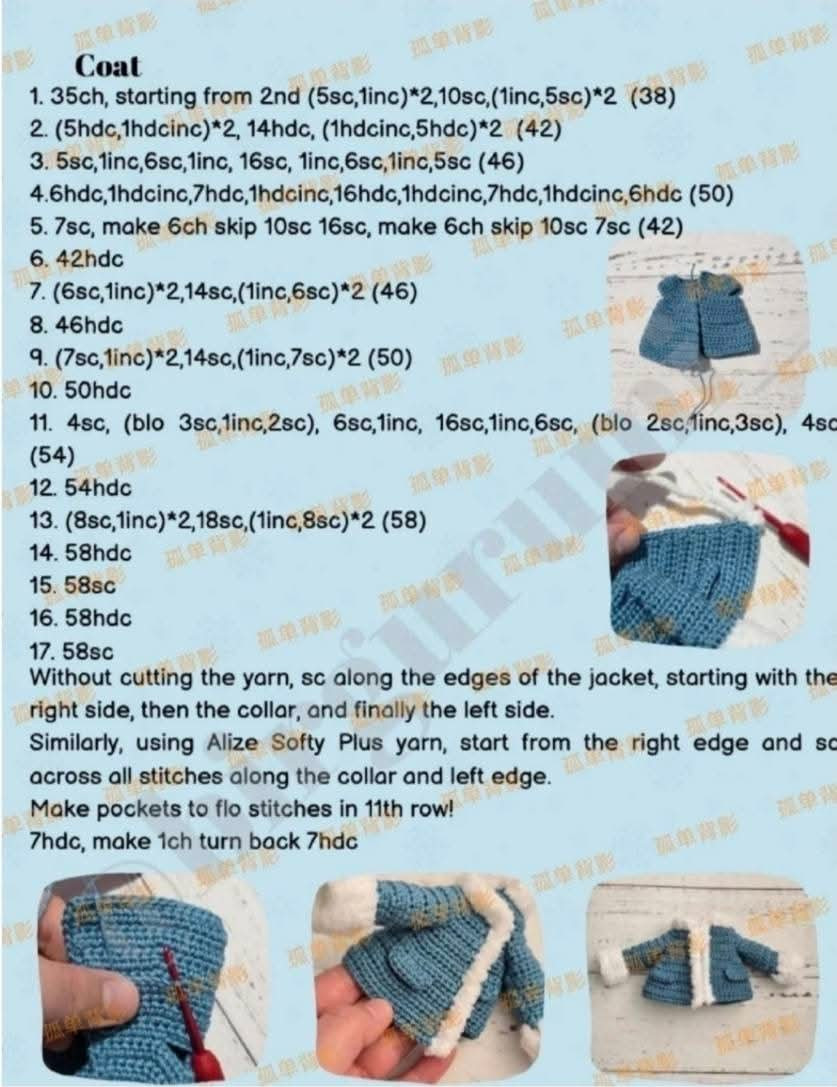 Crochet Amigurumi Doll Pattern: Winter Snow Girl with Blue Jacket and Hat