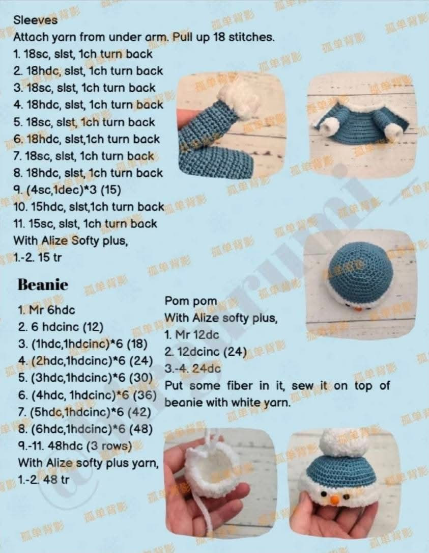 Crochet Amigurumi Doll Pattern: Winter Snow Girl with Blue Jacket and Hat