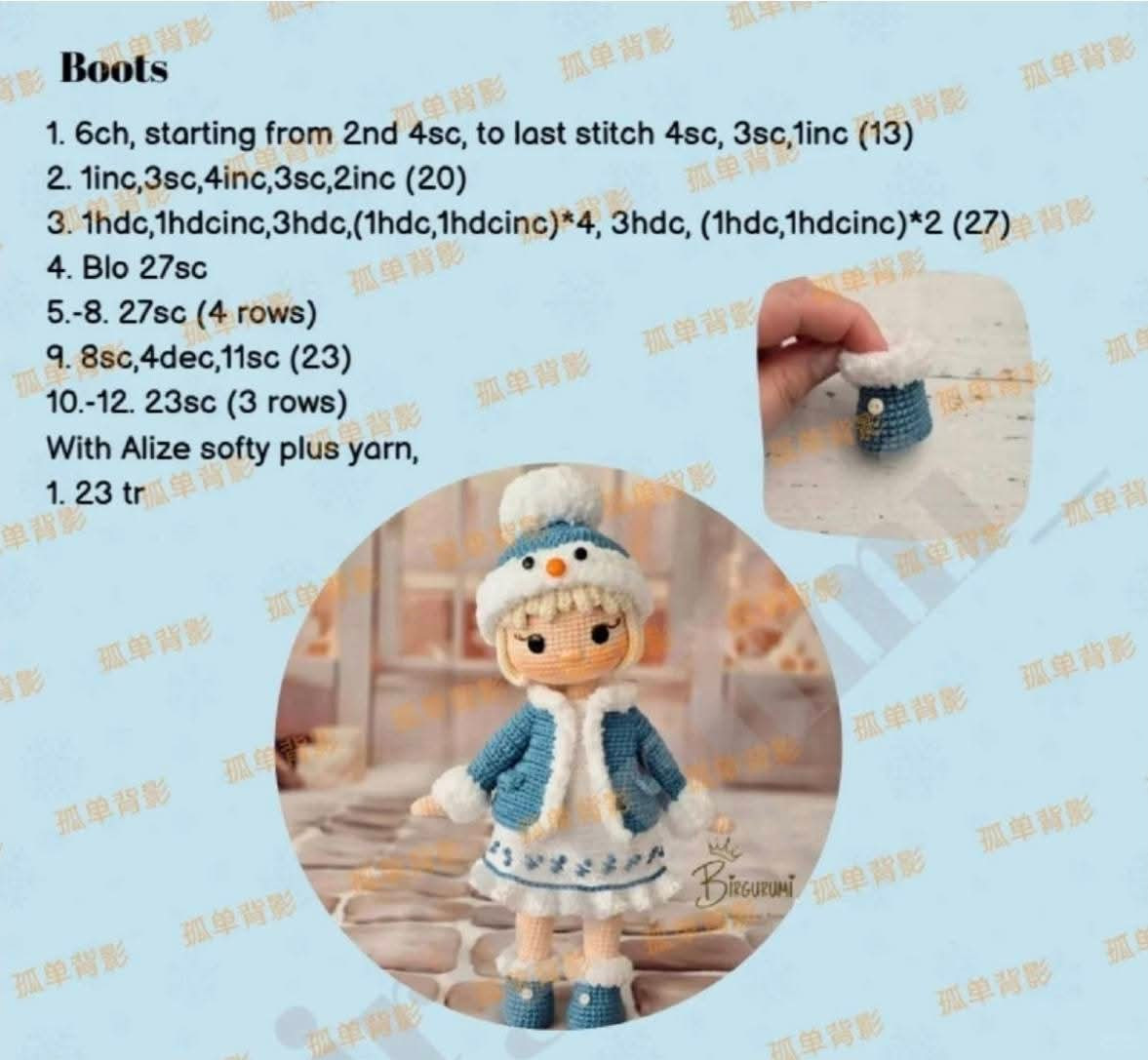 Crochet Amigurumi Doll Pattern: Winter Snow Girl with Blue Jacket and Hat