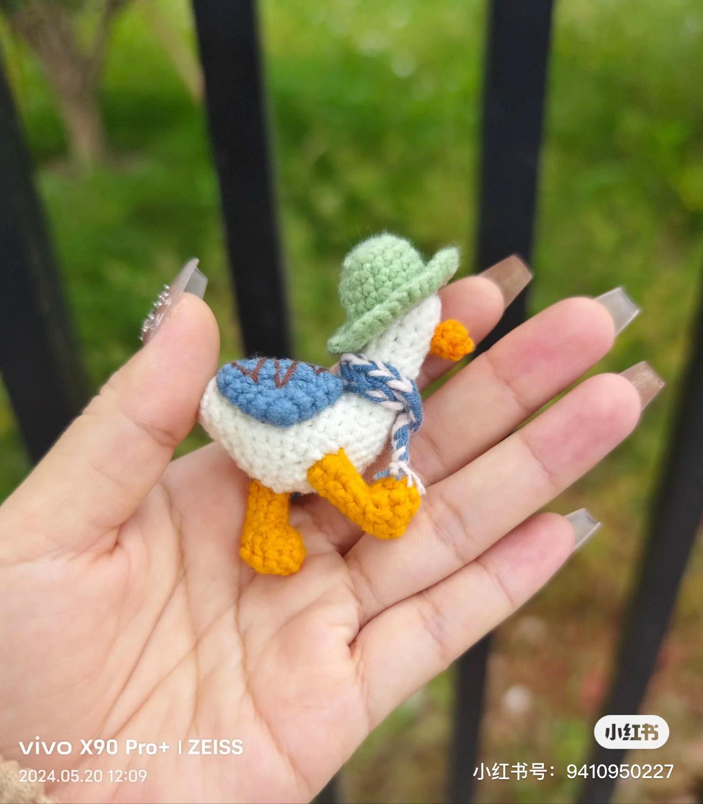 Crochet Amigurumi Duck with Green Hat and Blue Backpack Pattern