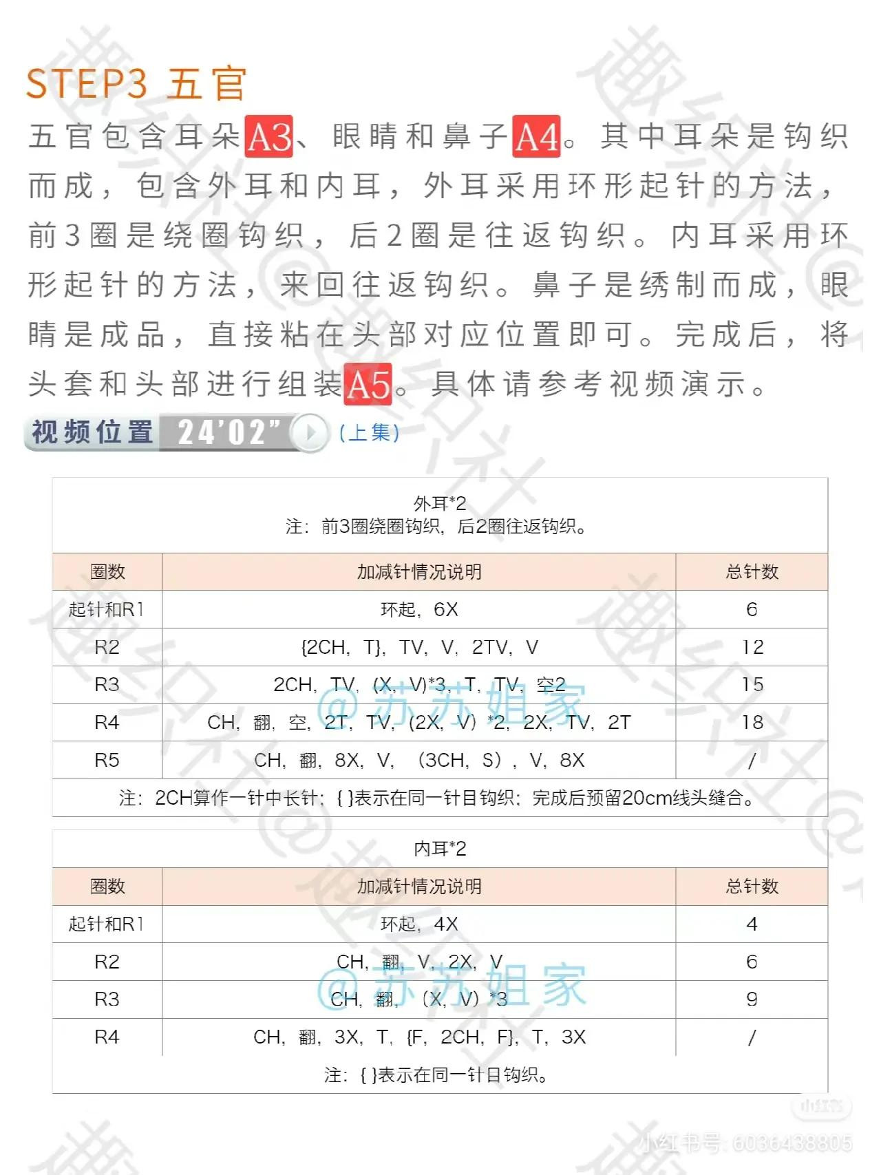 Crochet Amigurumi Fox with Wheat Ears and LED Lights Pattern Chart