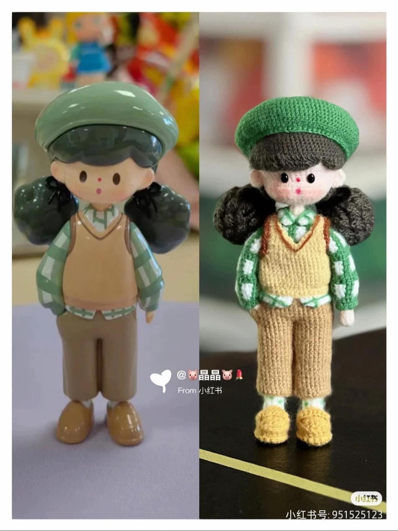 Crochet Amigurumi Girl Doll Chart Pattern - Green Beret and Plaid Shirt