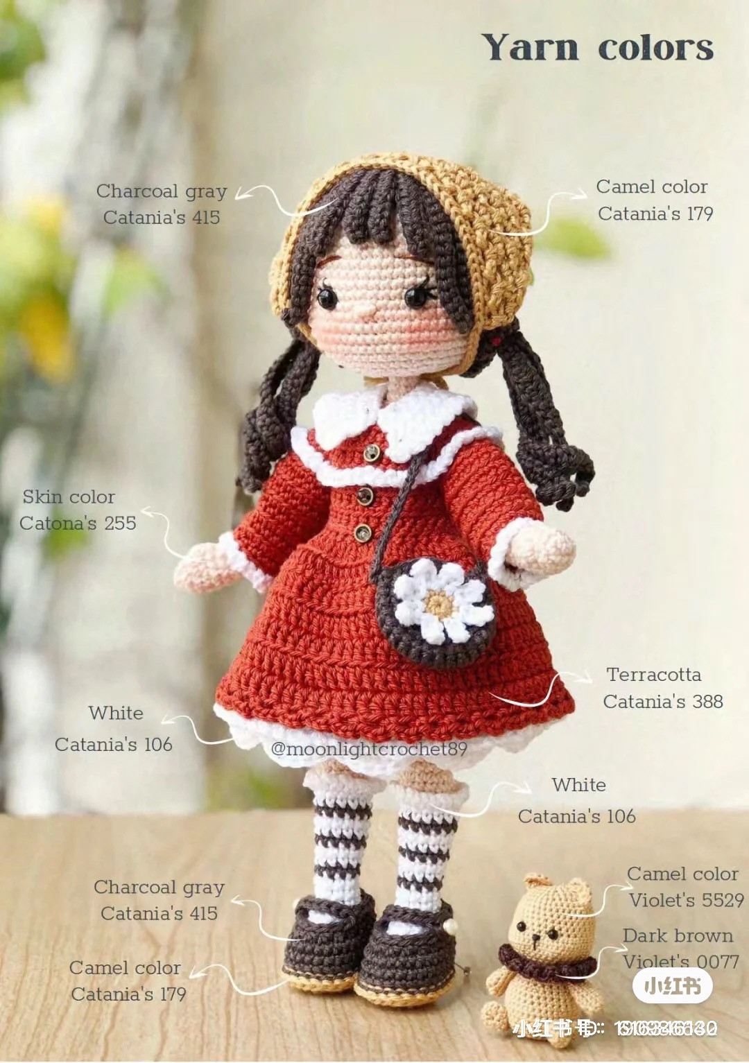 Crochet Amigurumi Girl Doll Pattern Chart in Red Dress