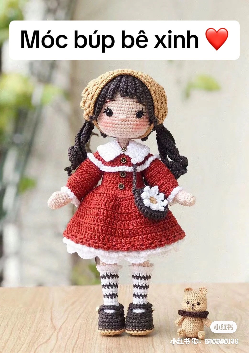 Crochet Amigurumi Girl Doll Pattern Chart in Red Dress