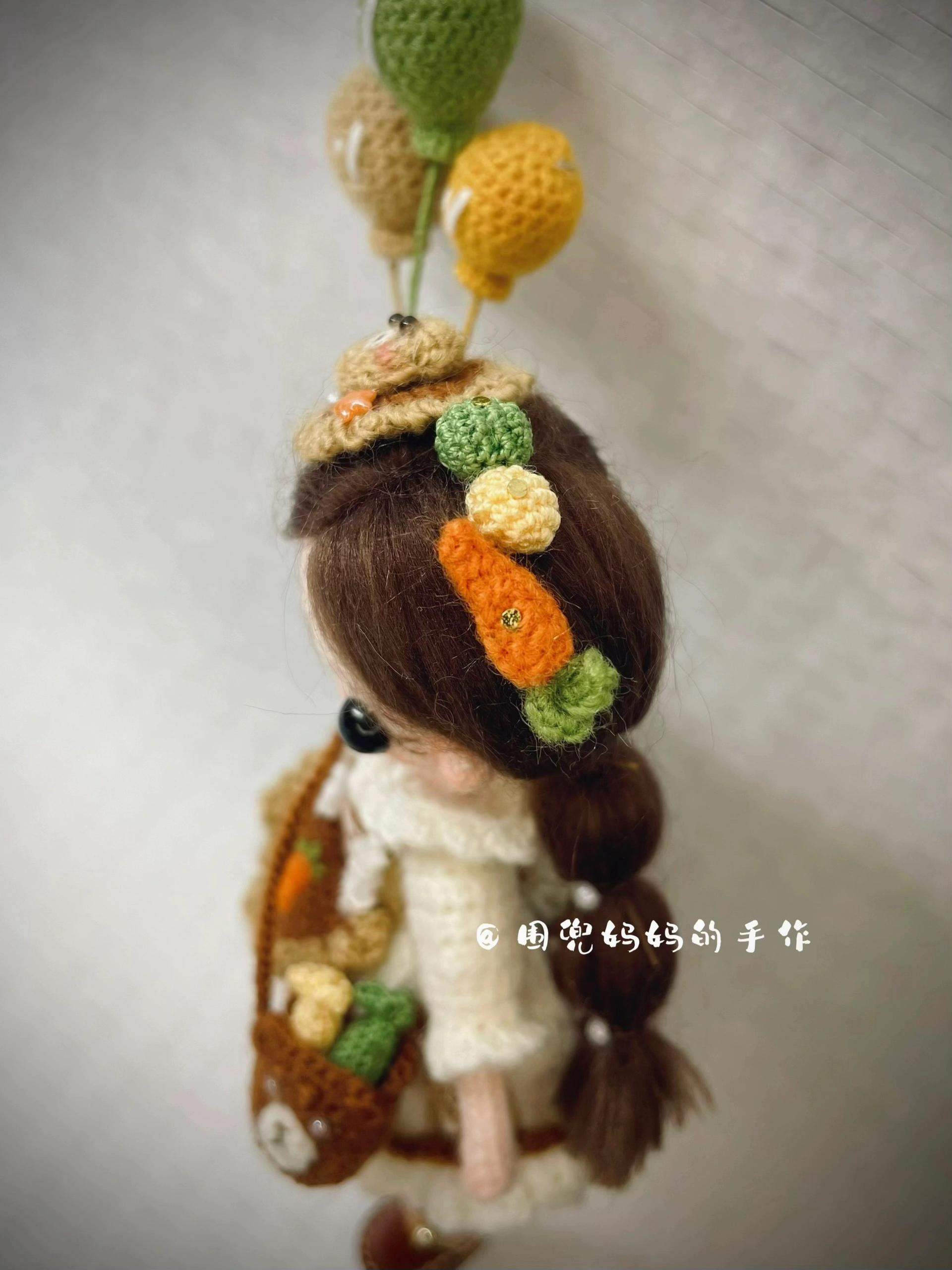 Crochet Amigurumi Girl Doll Pattern with Balloons and Bear Bag
