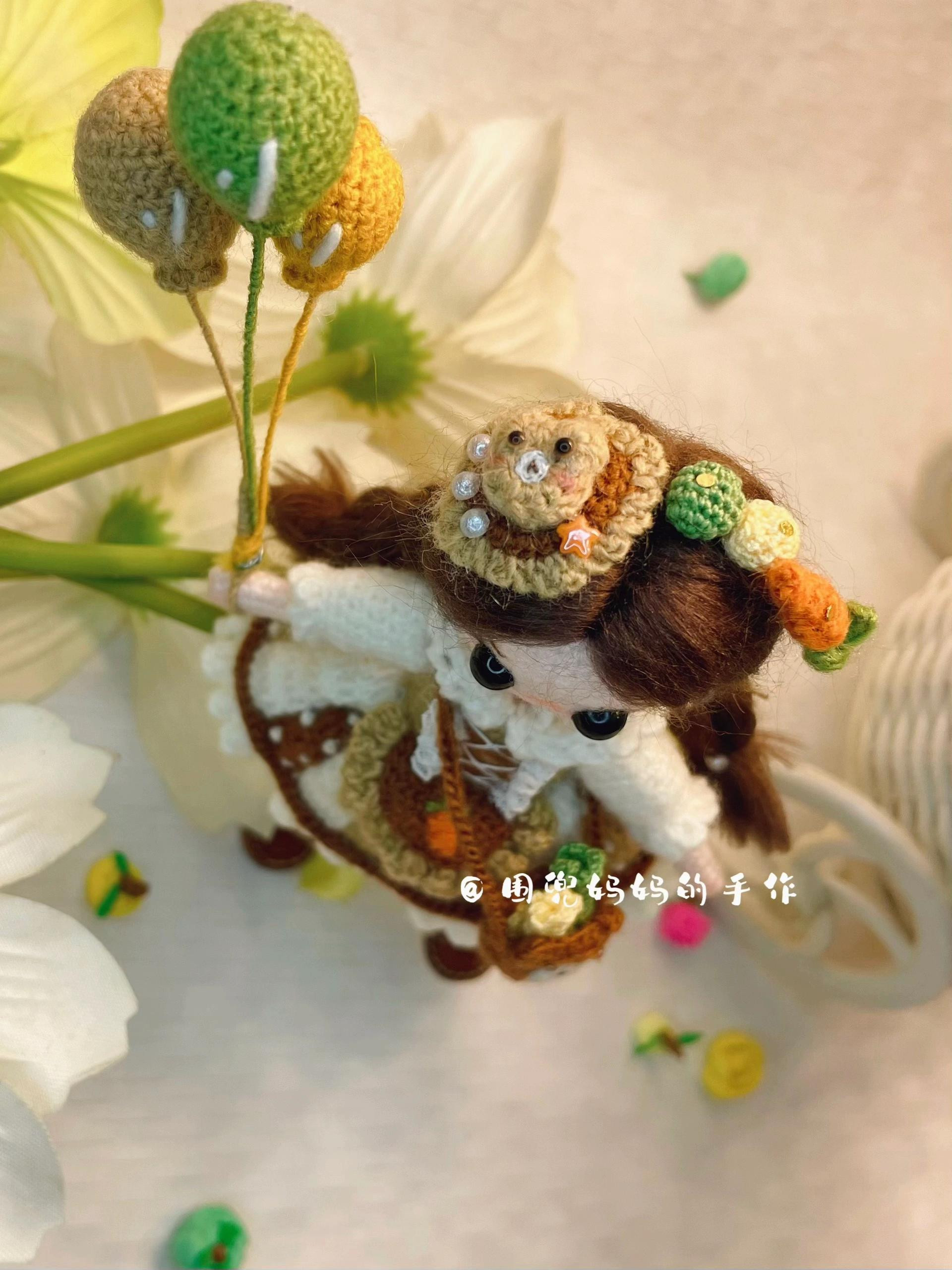 Crochet Amigurumi Girl Doll Pattern with Balloons and Bear Bag