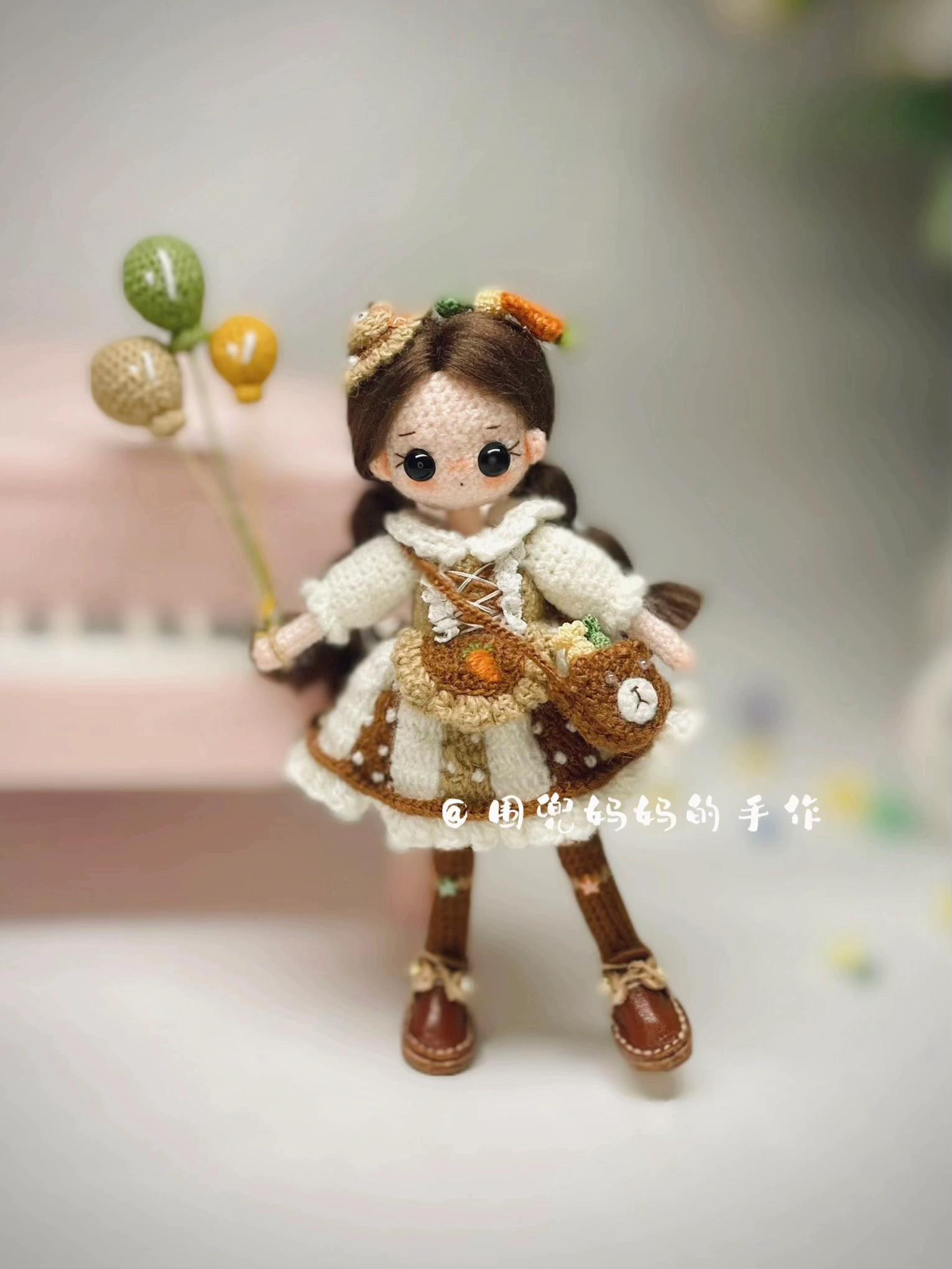 Crochet Amigurumi Girl Doll Pattern with Balloons and Bear Bag