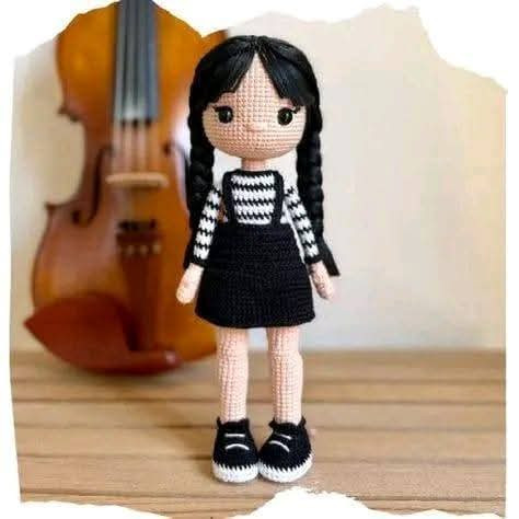 Crochet Amigurumi Girl Doll Pattern with Braids and Violin Background