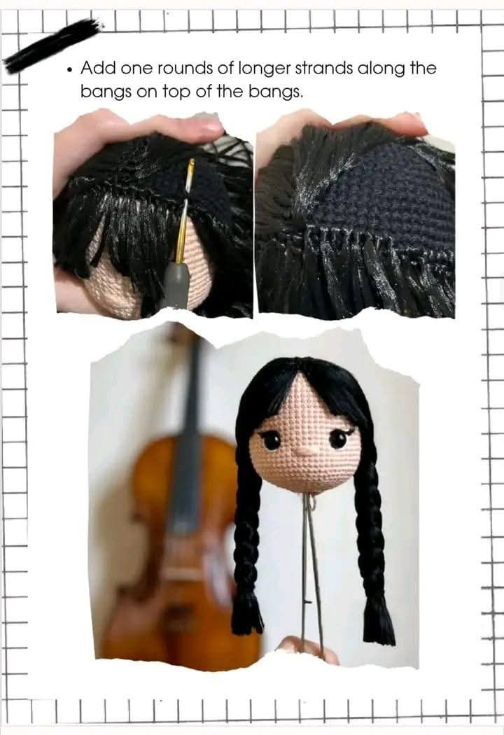 Crochet Amigurumi Girl Doll Pattern with Braids and Violin Background