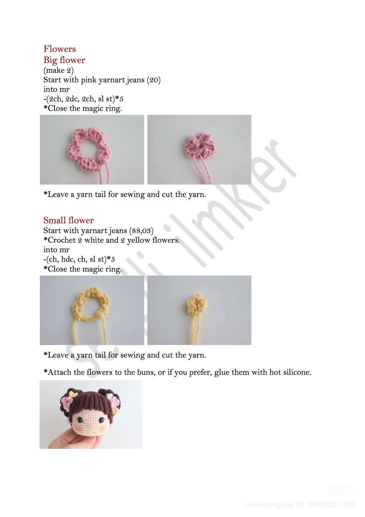 Crochet Amigurumi Girl Doll Pattern with Traditional Dress and Flower Hair Buns