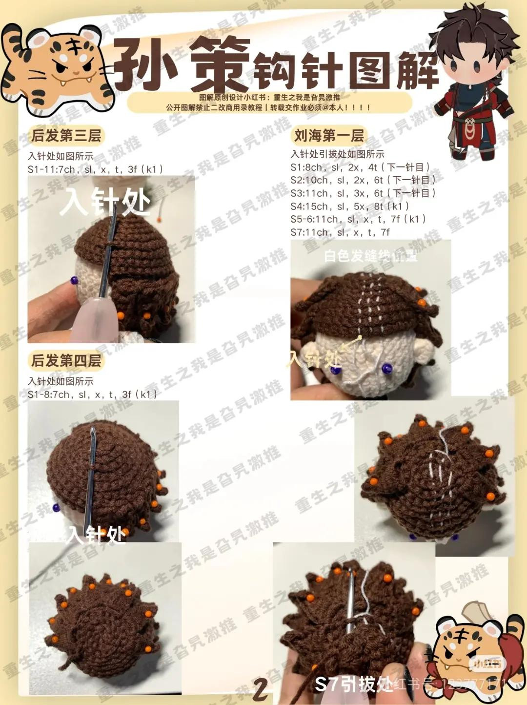 Crochet Amigurumi Head Tutorial Pattern for Sun Ce Character