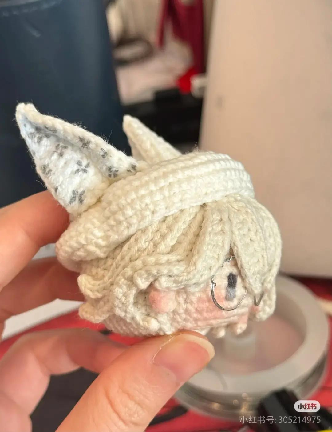 Crochet Amigurumi Headpiece Pattern: White Valentine's Night Watcher with Ears and Glasses