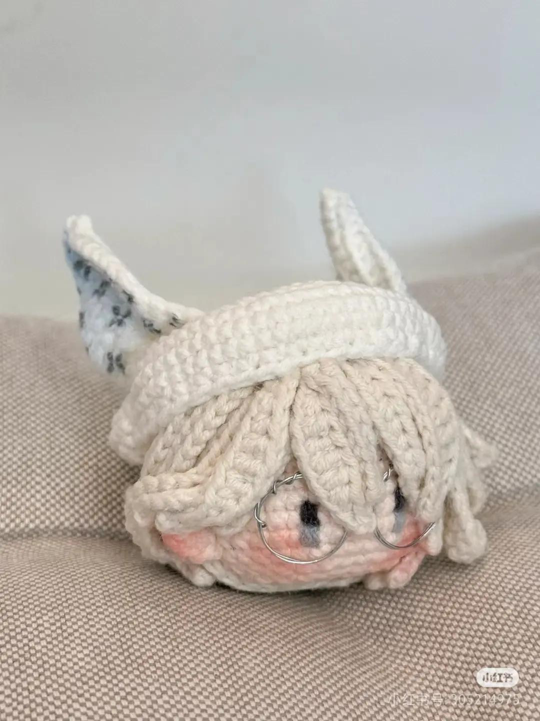 Crochet Amigurumi Headpiece Pattern: White Valentine's Night Watcher with Ears and Glasses