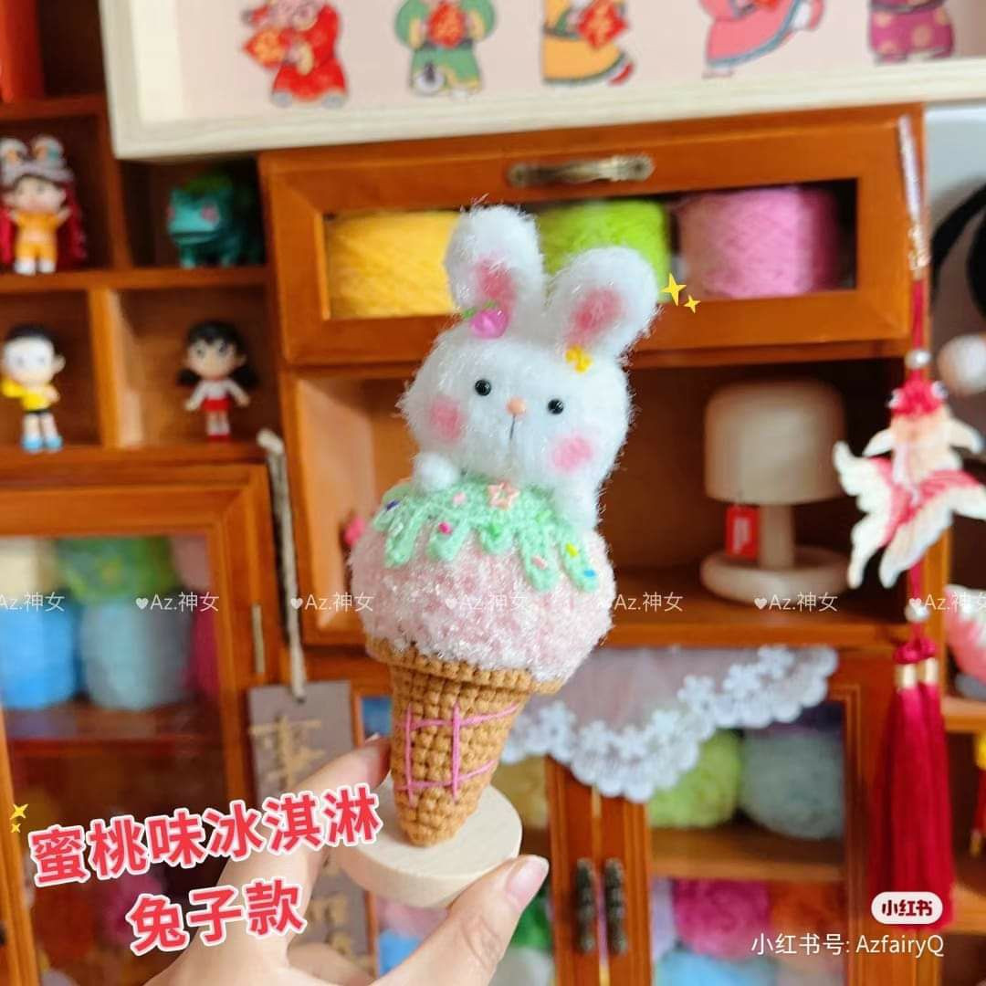 Crochet Amigurumi Ice Cream Cone Doll Pattern: Rabbit, Hello Kitty, and Panda Designs