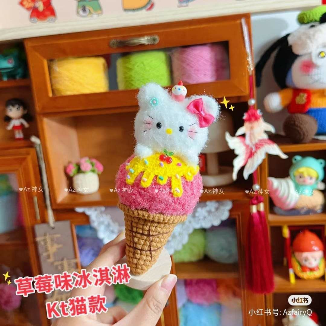 Crochet Amigurumi Ice Cream Cone Doll Pattern: Rabbit, Hello Kitty, and Panda Designs