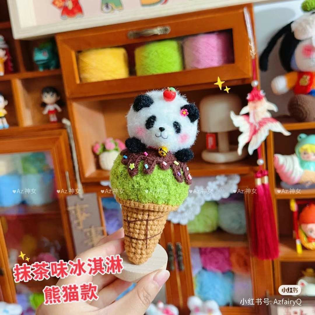 Crochet Amigurumi Ice Cream Cone Doll Pattern: Rabbit, Hello Kitty, and Panda Designs