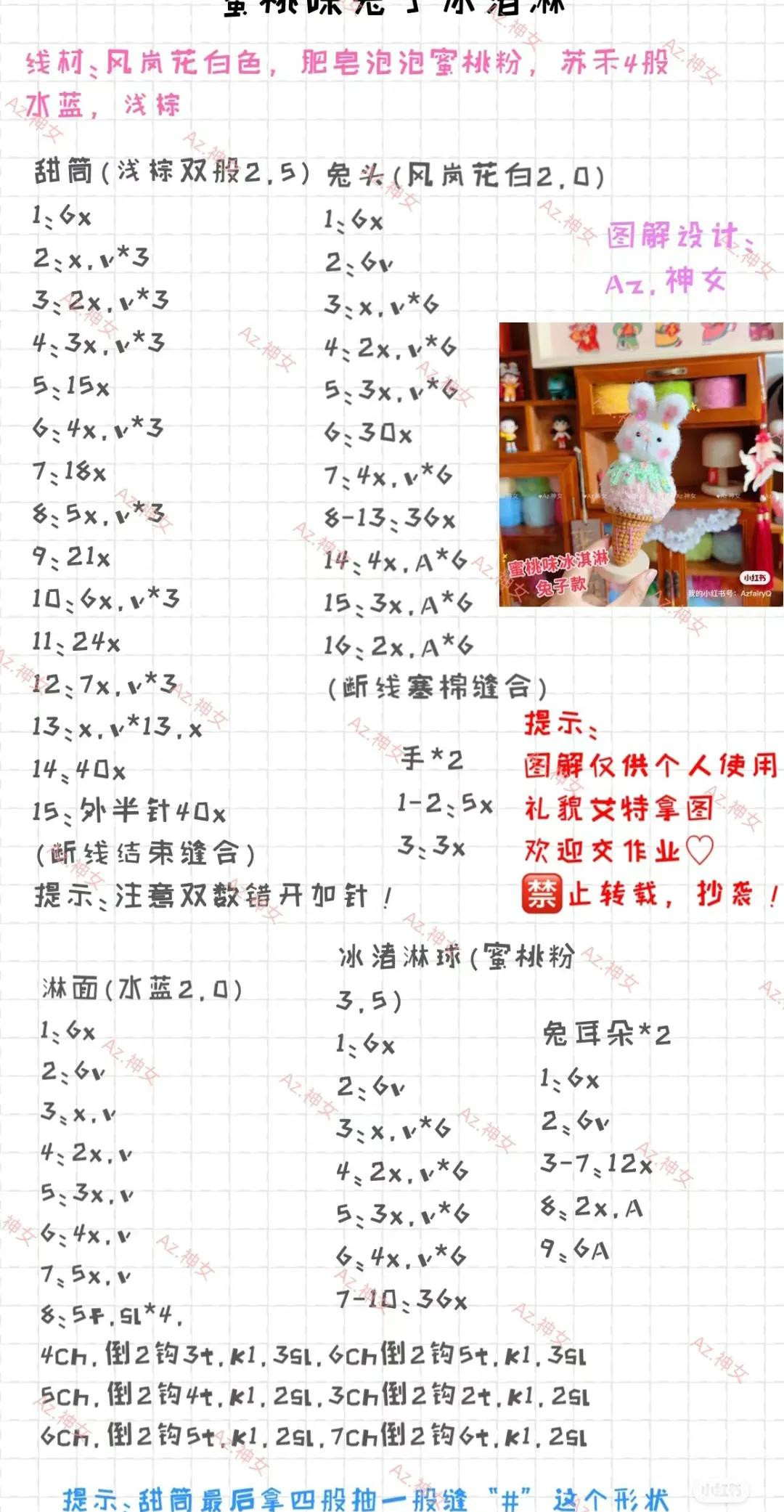 Crochet Amigurumi Ice Cream Dolls with Characters Pattern Chart