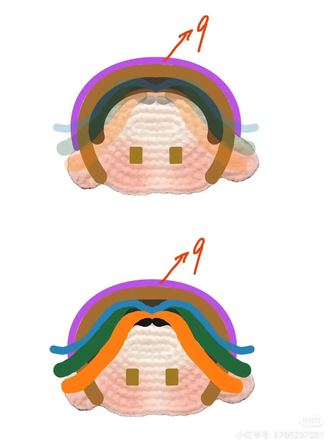 Crochet Amigurumi Keychain Doll Pattern Chart: Zhou Yu Character with Flat Face and Braided Hair Tutorial