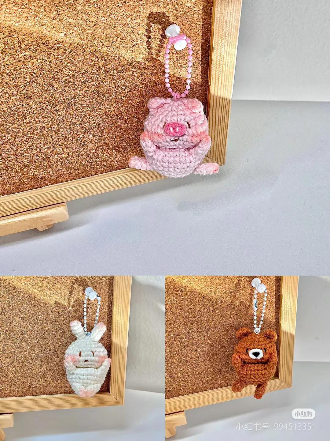 Crochet Amigurumi Keychains: Pig, Rabbit, and Bear Pattern Chart