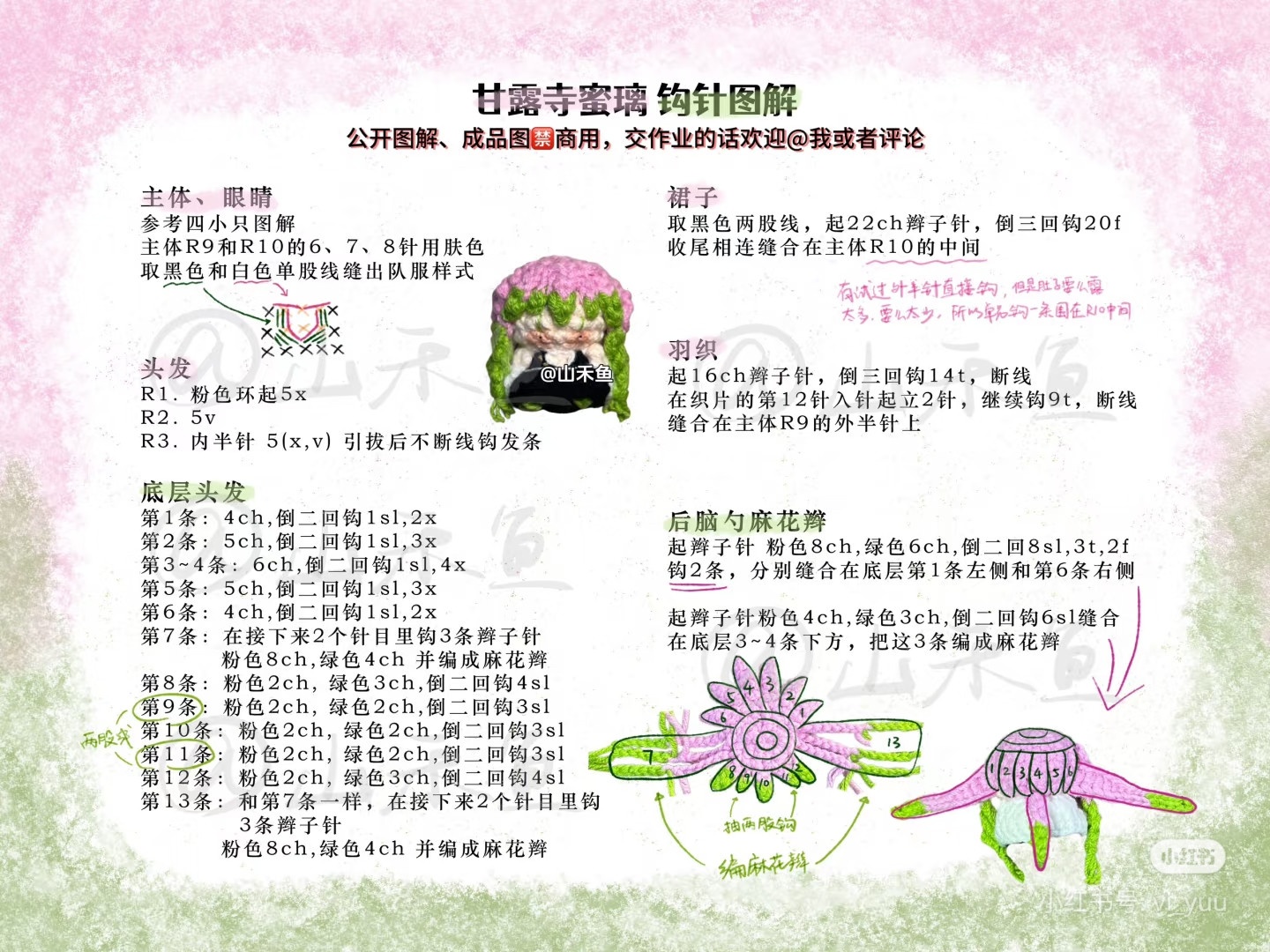 Crochet Amigurumi Mitsuri Kanroji Demon Slayer Doll Chart