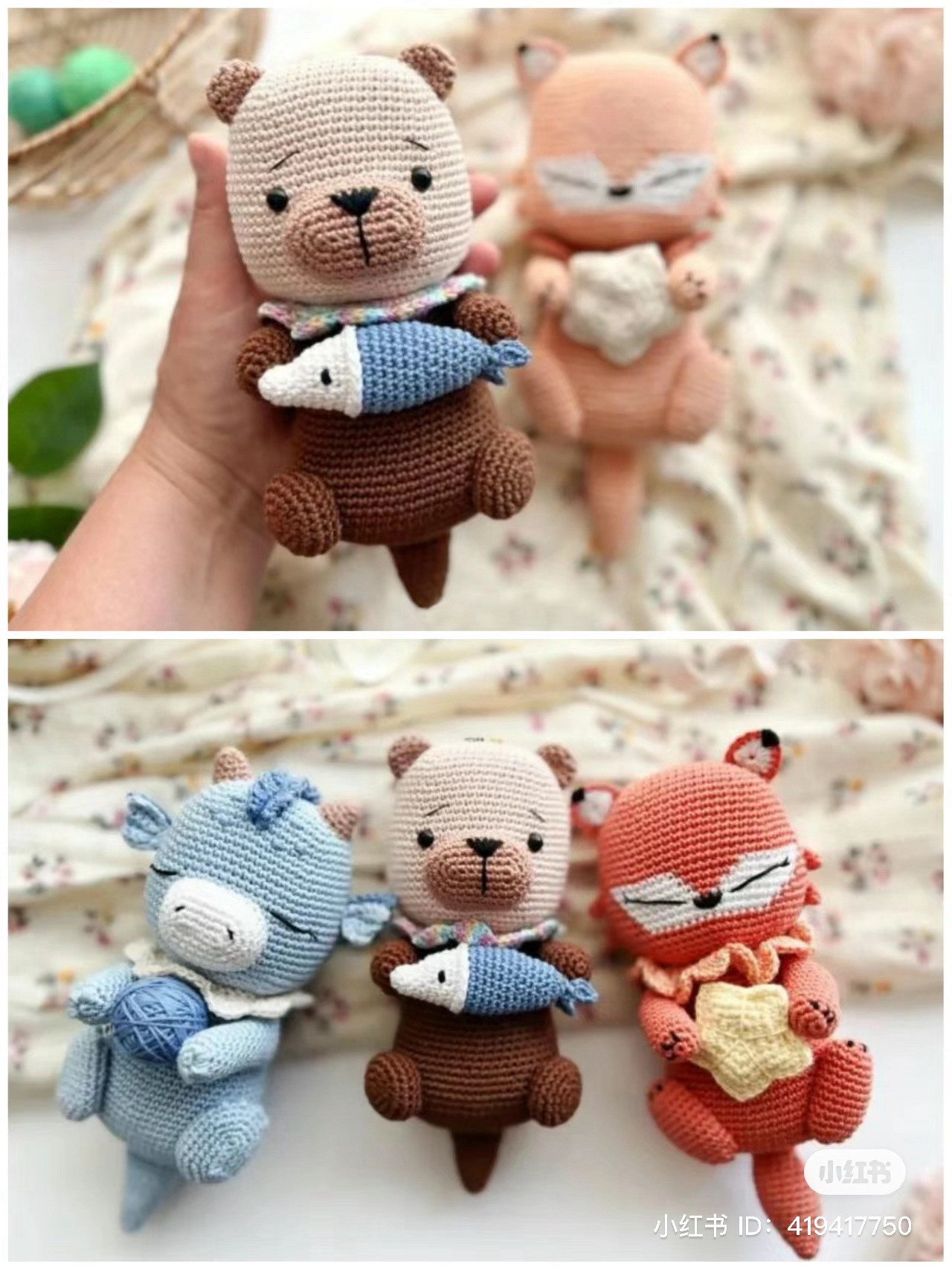 Crochet Amigurumi Otter Doll Pattern with Fish